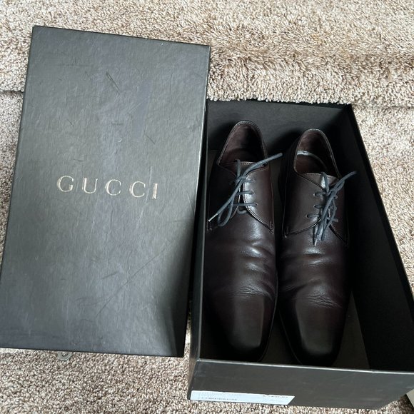 Gucci Men\'s Brown Leather Round Toe Lace Up Oxford Dress Shoes main image 10